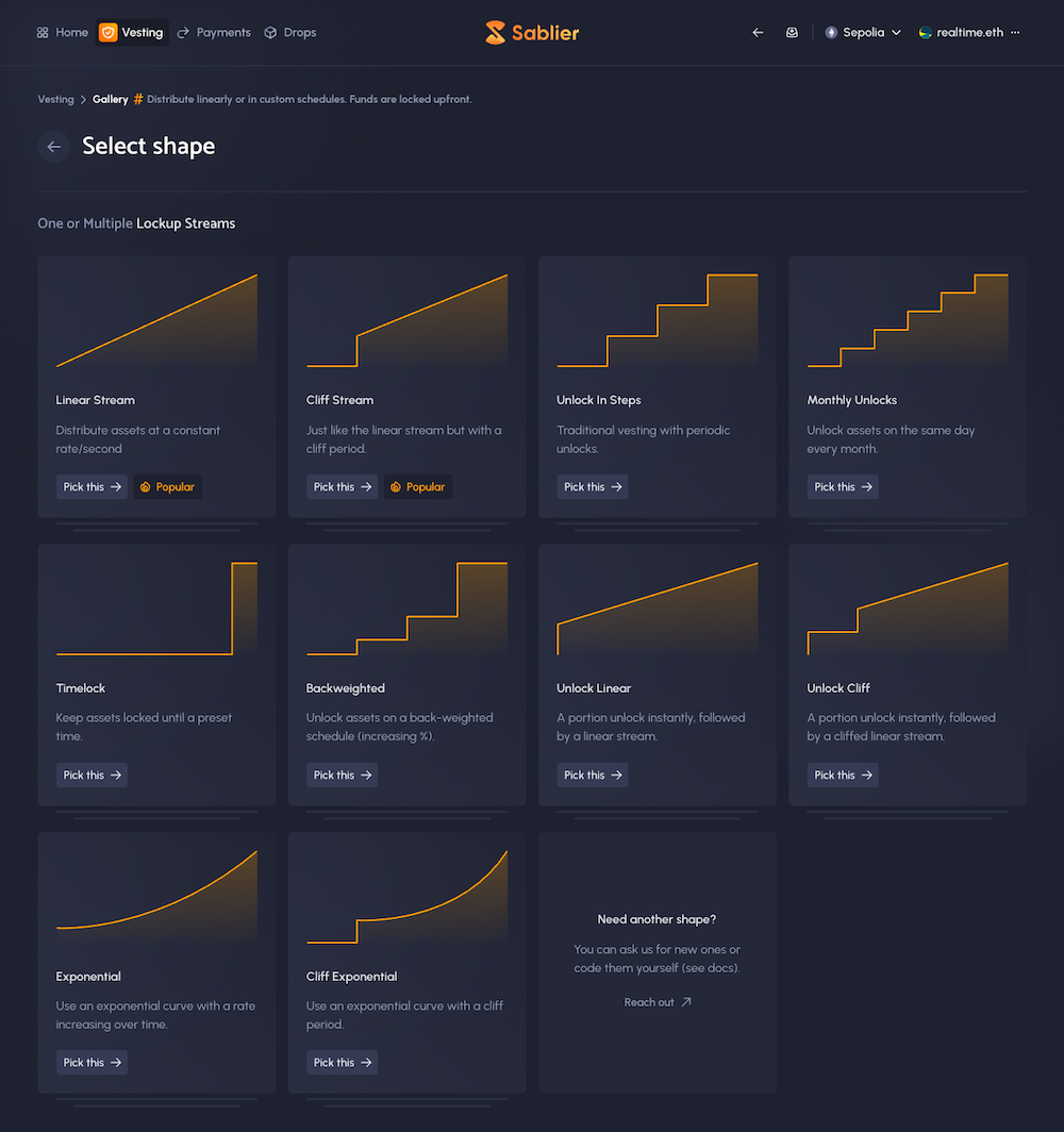 Vesting stream profile